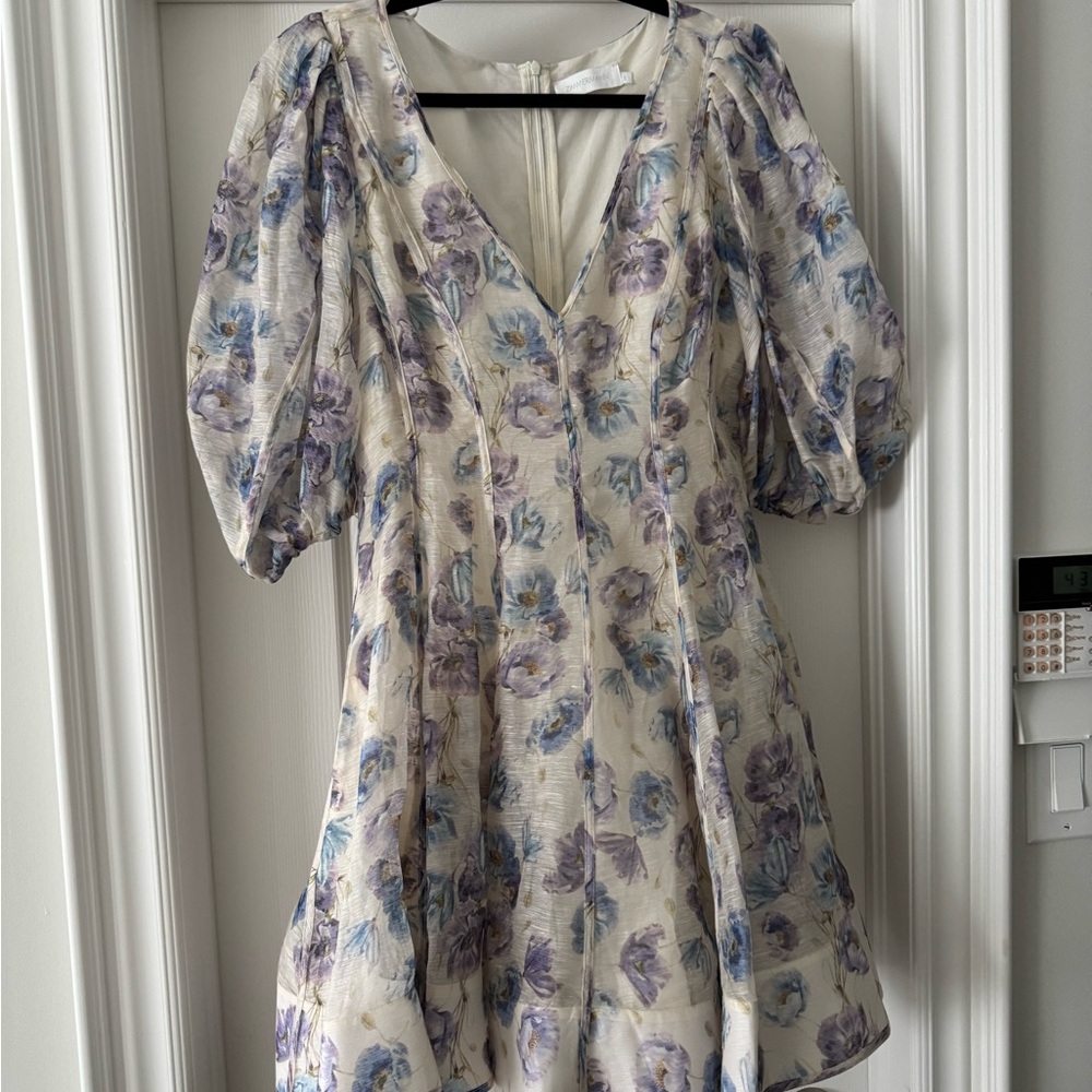 Zimmermann Cream and Purple Floral Long Sleeve Dress